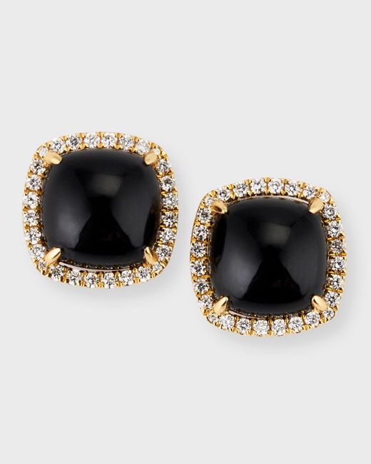 Frederic Sage 18k Yellow Gold Cushion Cabochon Black Onyx Earrings With Diamond Halos