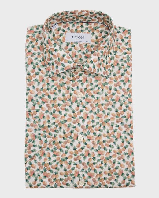 Eton of Sweden Natural Pineapple-Print Short-Sleeve Shirt for men