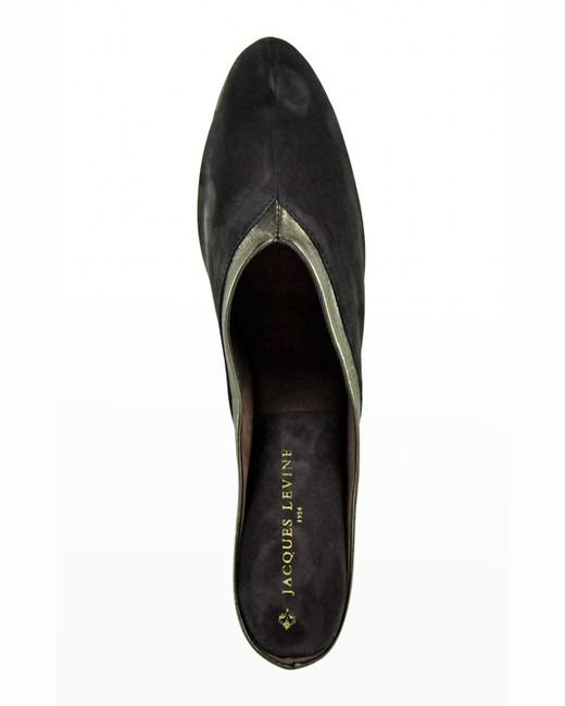 Jacques Levine Black Suede Wedge Mule Slippers