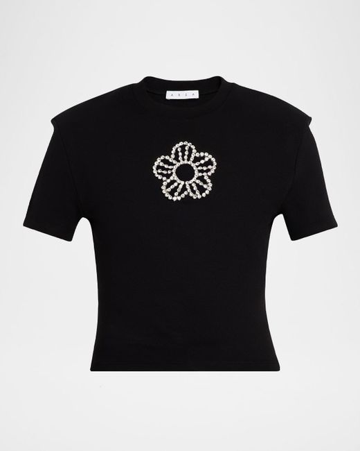 Area Black Crystal Flower Cutout Short-Sleeve T-Shirt