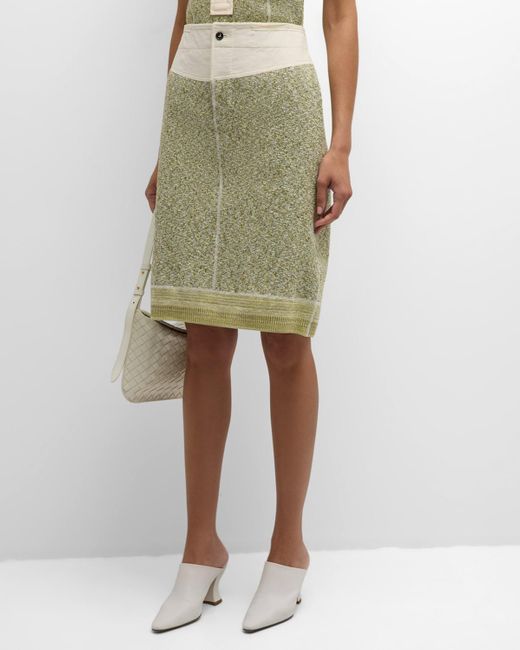 Bottega Veneta Green Knotted Mouline Cotton Jersey Midi Skirt