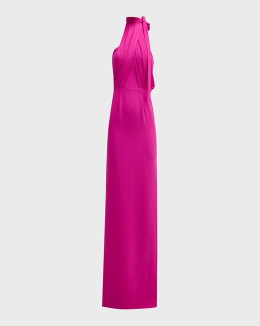 Black Halo Pink Annabeth Draped Halter Column Gown