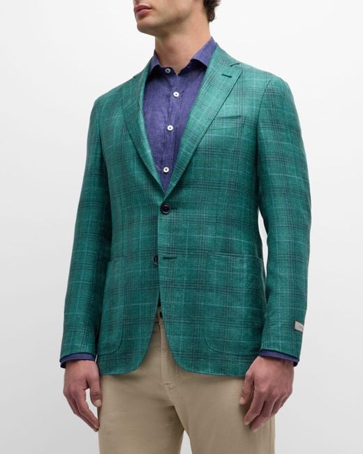 Canali Green Plaid Cashmere-Blend Sport Coat for men