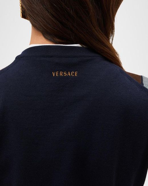 Versace Blue Suede Patchwork Sweater Vest