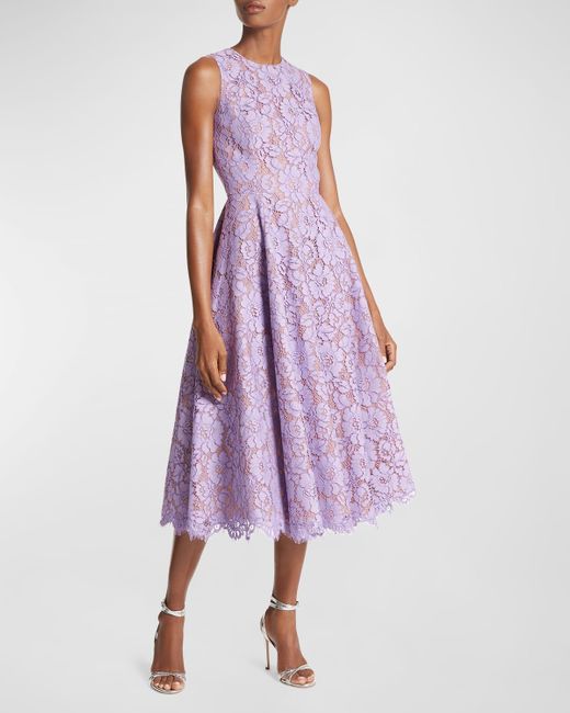Michael Kors Purple Lace Sleeveless Midi-dress