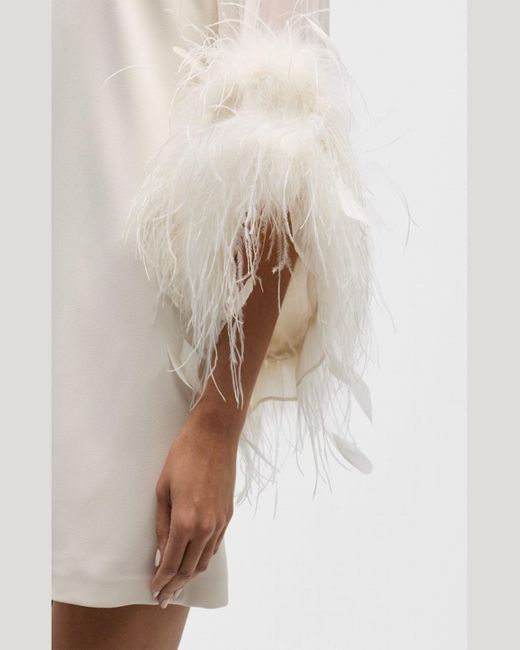 Alice + Olivia White Izola Feather Detail Mini Dress