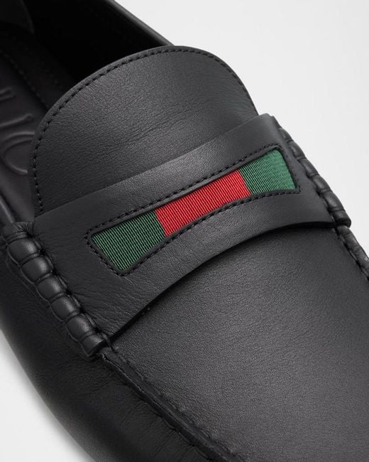 Gucci Black Apos;S Leather Moc-Toe Drivers for men