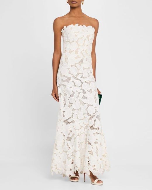 simkhai valletta strapless floral lace maxi dress SIMKHAI Women's Valletta Bustier Midi-Dress - White Multi
