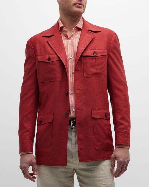 Stefano Ricci Red Silk-Cashmere Field Jacket for men