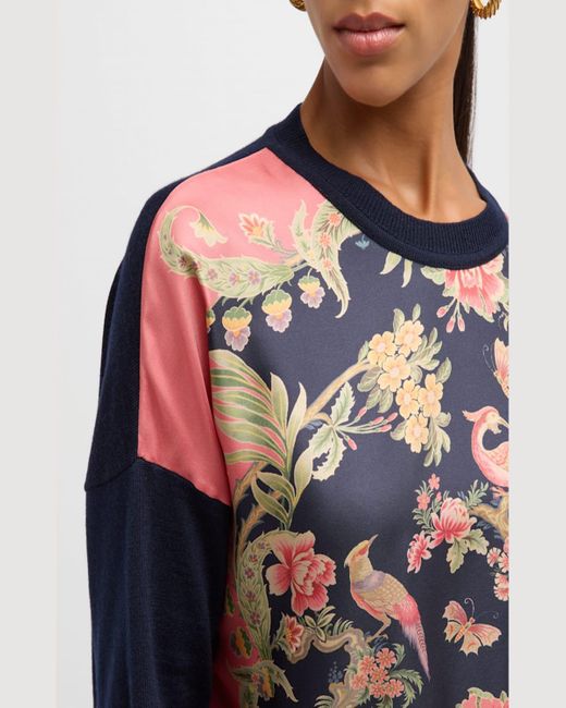 Etro Multicolor Enchanted Floral Silk Knit Combo Sweater
