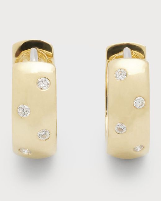 Roberto Coin Metallic 18k Yellow/white Gold Diamond Huggie Hoop Earrings