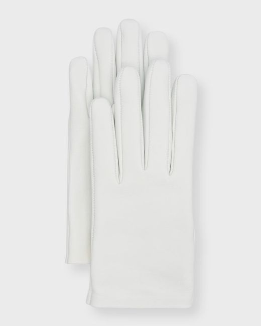The Row White Lorella Short Leather Gloves