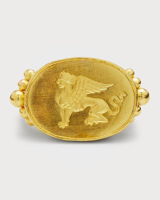 Elizabeth Locke Yellow 19k Etruscan Sphinx Ring, Size 6.5