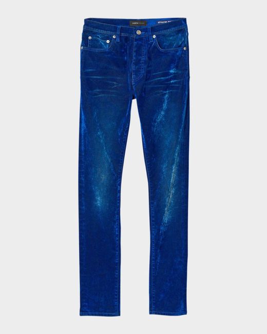 Purple Blue Velour Flock Skinny Jeans for men
