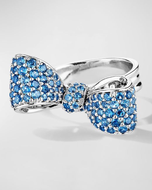 Mimi So Blue 18K Small Bow Ring With Sapphires, Size 7
