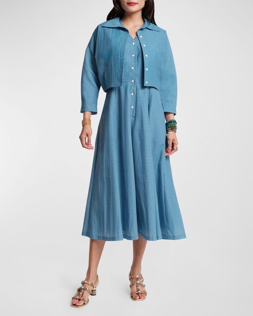 Frances Valentine Blue Peggy Striped Jacket & Midi Dress Set
