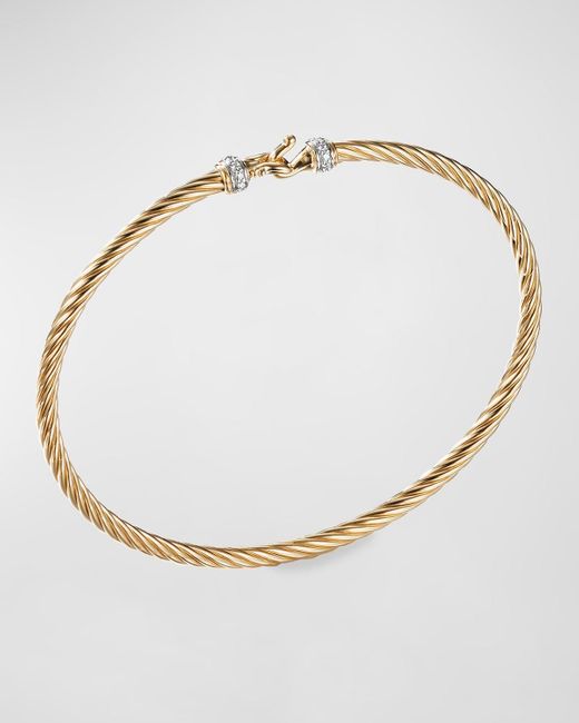 David Yurman Natural Cable Buckle Bracelet With Diamonds And 18k Gold, 2.6mm, Size S