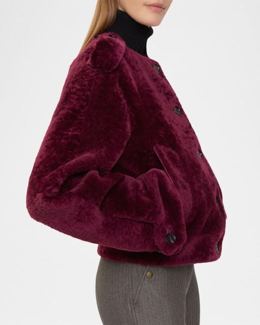 Burberry Red Lamb Shearling Single-Breasted Jacket