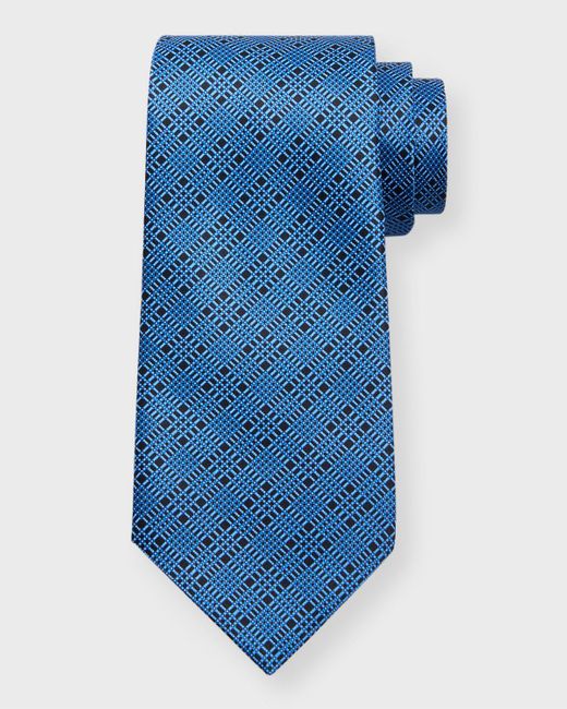 Stefano Ricci Blue Silk Small Plaid Tie for men