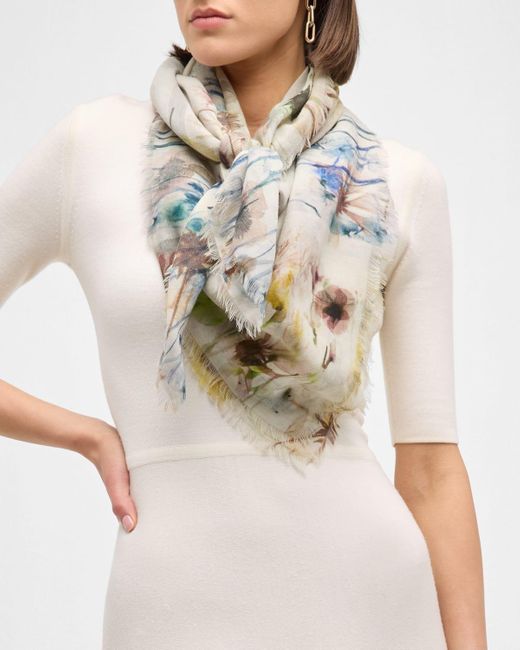 ALONPI Brown Floral Wool Square Scarf