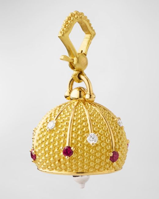 Paul Morelli Metallic Yellow Gold Sequence Bell With Diamonds And Rubies