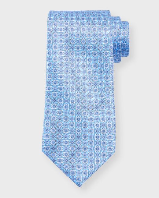 Stefano Ricci Blue Silk Medallion-Print Tie for men