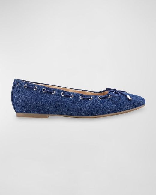 Marc Fisher Blue Letizia Leather Bow Ballet Flats