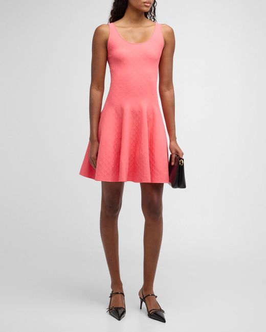 Akris Punto Pink Punto Dot-Intarsia Sleeveless A-Line Knit Dress