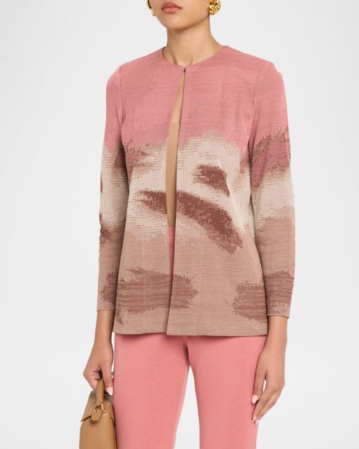 Misook Pink Heritage-Fit Landscape Pattern Knit Jacket