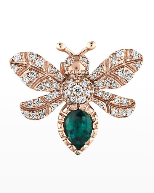 BeeGoddess White Diamond And Emerald Bee Earring, Single
