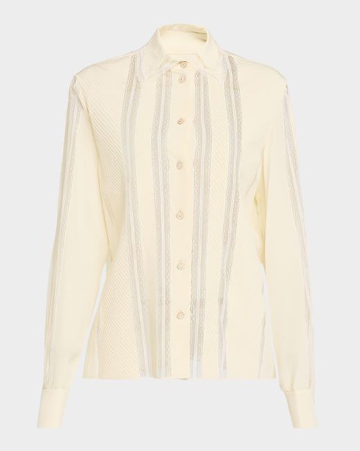 Valentino Garavani Natural Lace Pleated Crepe De Chine Shirt