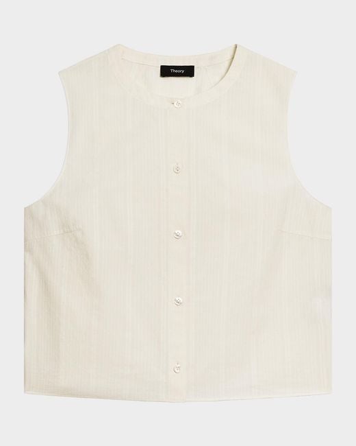 Theory Natural Sleeveless Button-Front Top