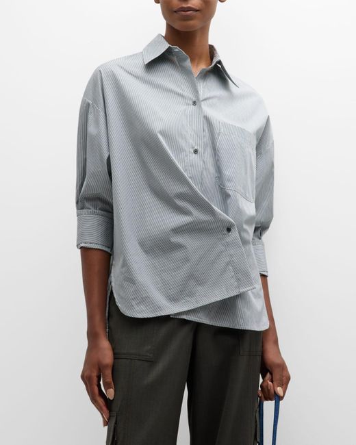 Twp Gray New Earl Asymmetric Button-front Shirt In Superfine Cotton