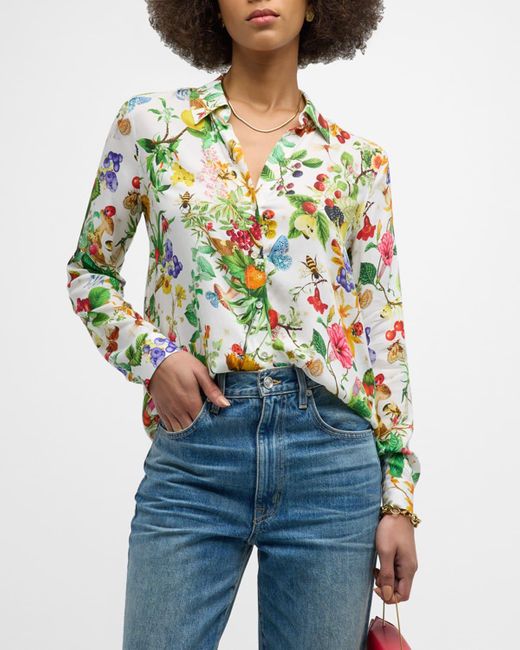 L'Agence Blue Holly Botanical Button-front Blouse