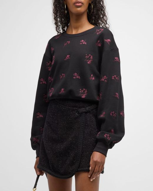Jason Wu Black Floral-Embroidered Crewneck Sweatshirt