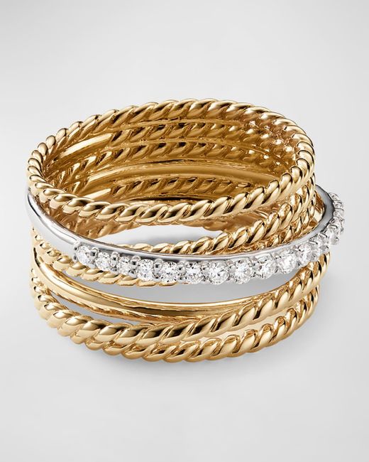 David Yurman Metallic Crossover Wide Ring With Diamonds In Gold, Size 8