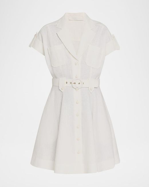 Zimmermann White Awaken Linen Mini Shirtdress
