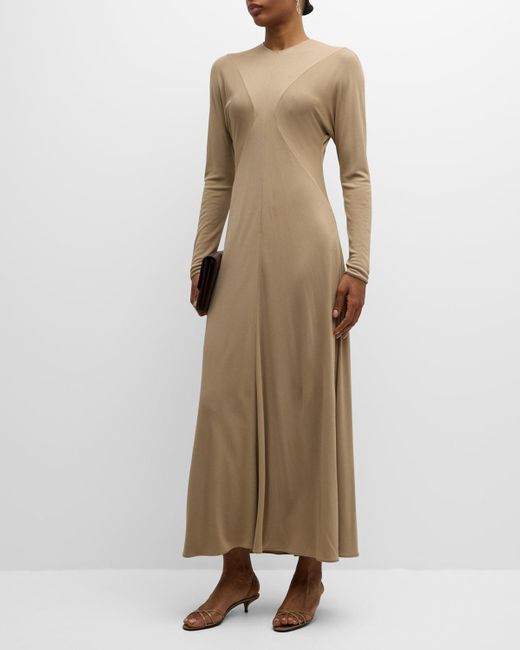 The Row Natural Venusia Long-Sleeve A-Line Maxi Dress