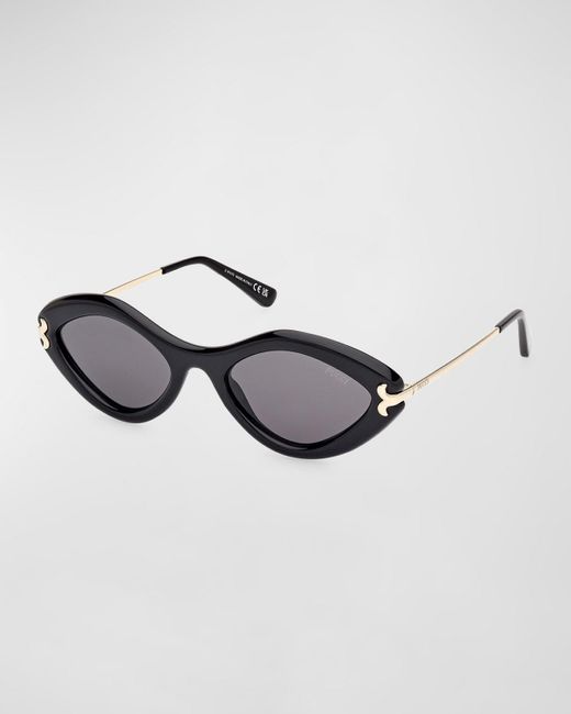 Emilio Pucci Metallic Logo Acetate & Metal Oval Sunglasses