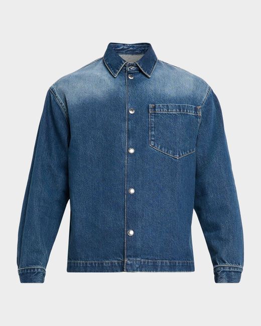 7 For All Mankind Blue Denim Snap-Front Overshirt for men