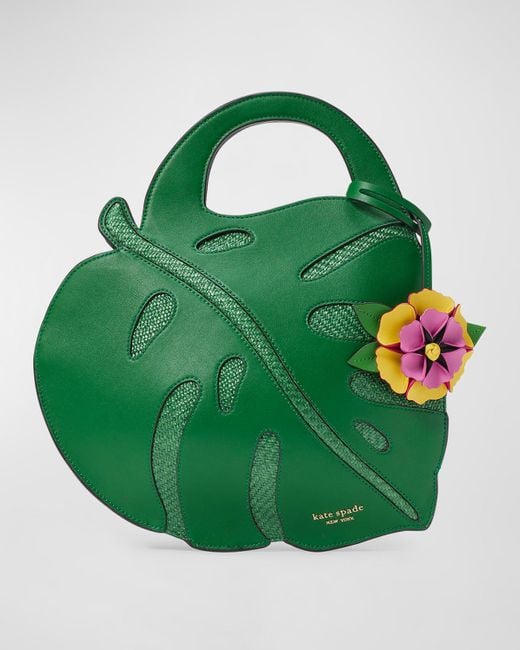 Kate Spade Green Playa Straw & Leather Top-Handle Bag