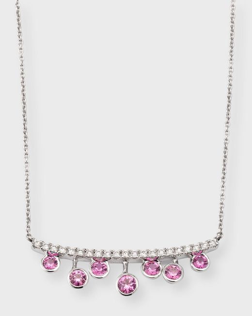 Lisa Nik 18k White Gold Pink Sapphire Bar Necklace With Diamonds