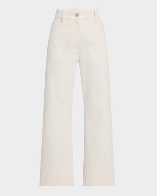 Brunello Cucinelli White Cotton-Wool Barrel Cuff Wide-Leg Jeans