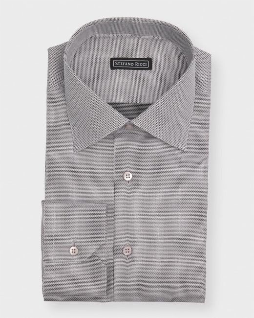 Stefano Ricci Gray Cotton Micro-Print Dress Shirt for men