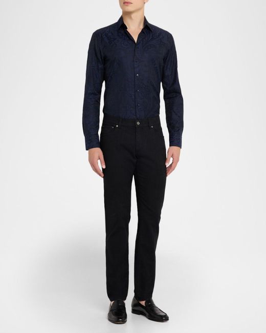 Etro Blue Apos;S Tonal Jacquard Denim Straight-Leg Jeans for men