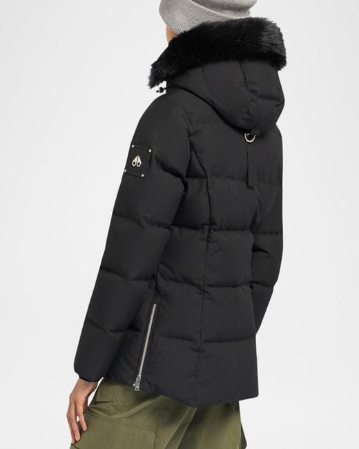 Moose Knuckles Black Shearling-Trimmed Down Puffer Jacket