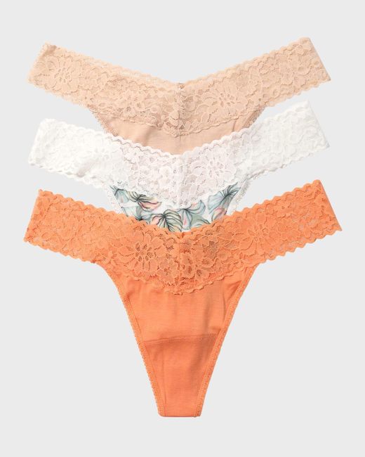Hanky Panky Multicolor Dreamease Lace-Trim Thongs, Pack Of 3