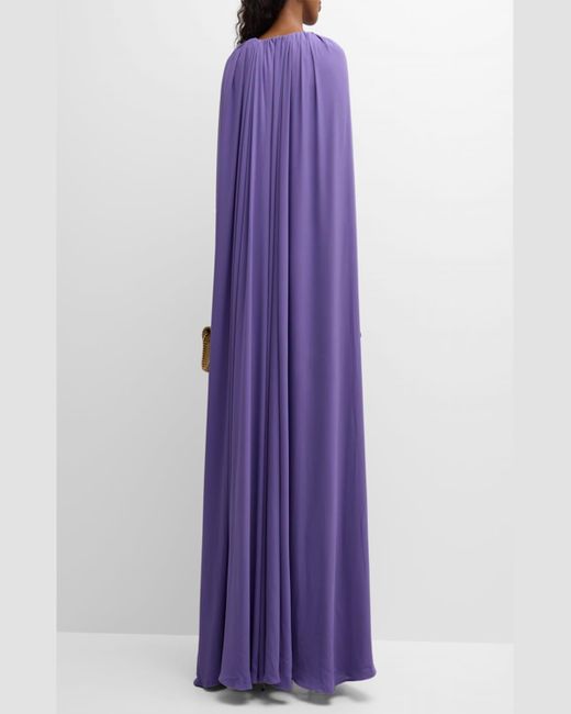 BERNADETTE Purple Marco Short-Sleeve Cape Gown
