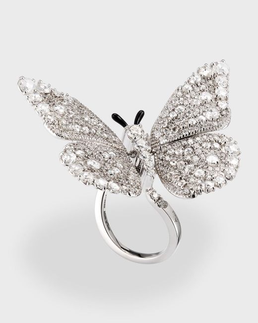 Staurino 18k White Gold Diamond Butterfly Ring, Size 7