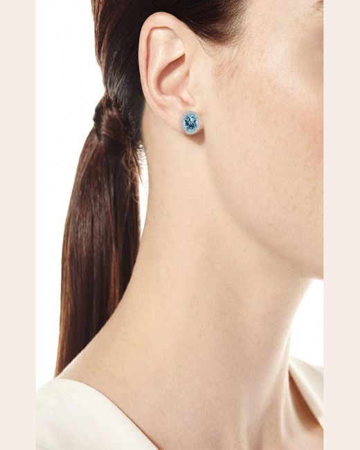 Frederic Sage 18k White Gold Blue Topaz Diamond Halo Stud Earrings